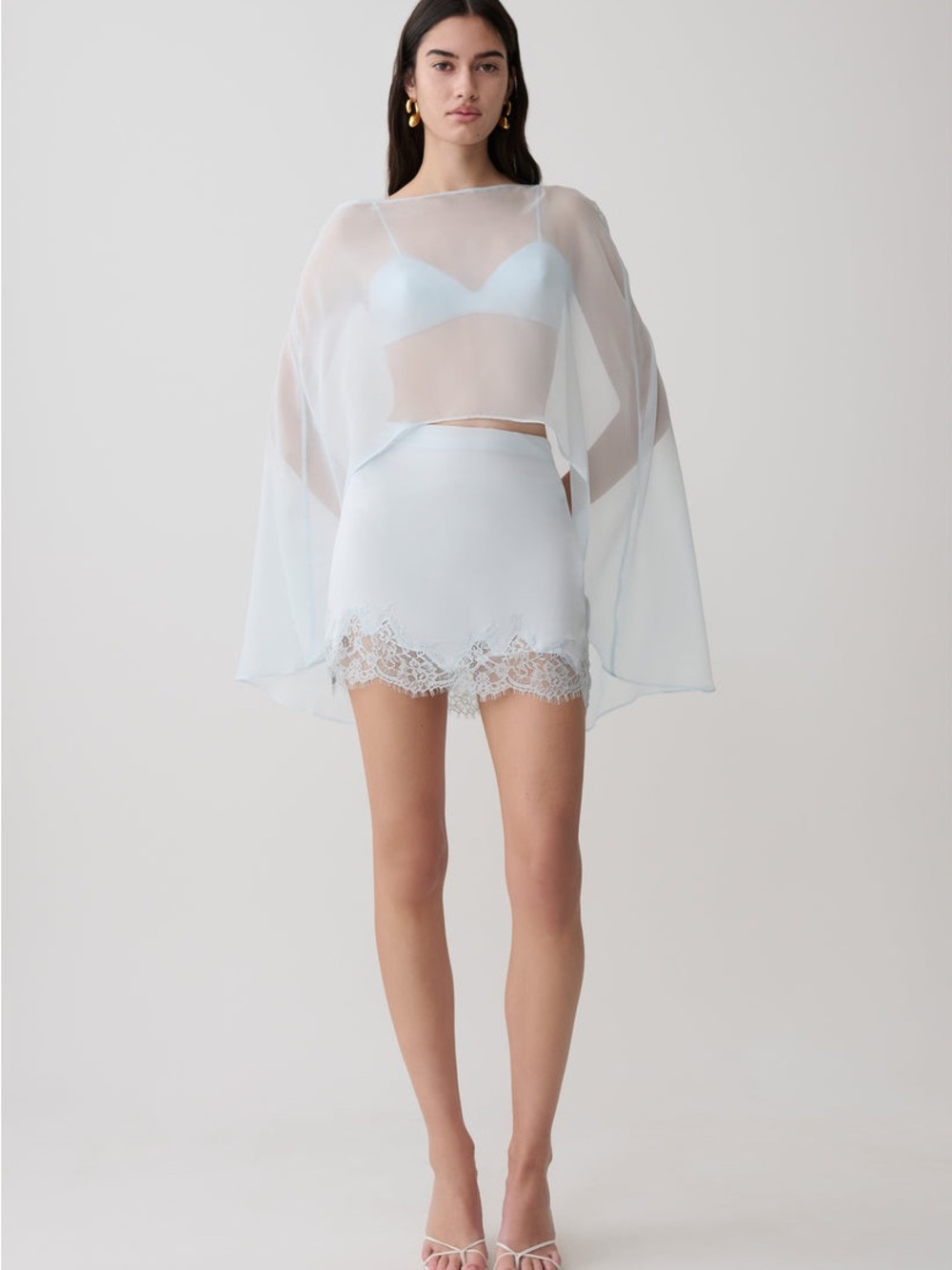 NWT Nina
Lace And Satin Mini Skirt - Ice Blue